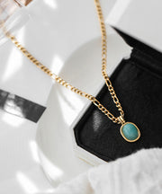 2025 New Gold Stainless Steel Overgild Gem Stone Pendant Necklace