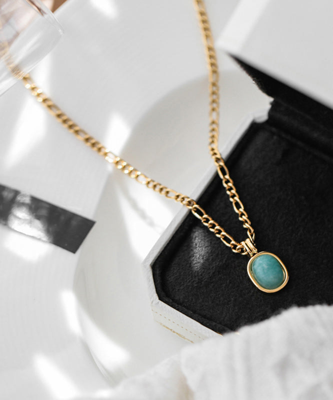 2025 New Gold Stainless Steel Overgild Gem Stone Pendant Necklace