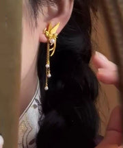 2025 New Gold Sterling Silver Overgild Pearl Goose Tassel Drop Earrings