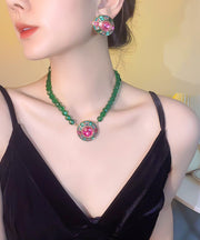 2025 New Green Alloy Inlaid Crystal Beading Pendant Necklace