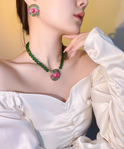 2025 New Green Alloy Inlaid Crystal Beading Pendant Necklace