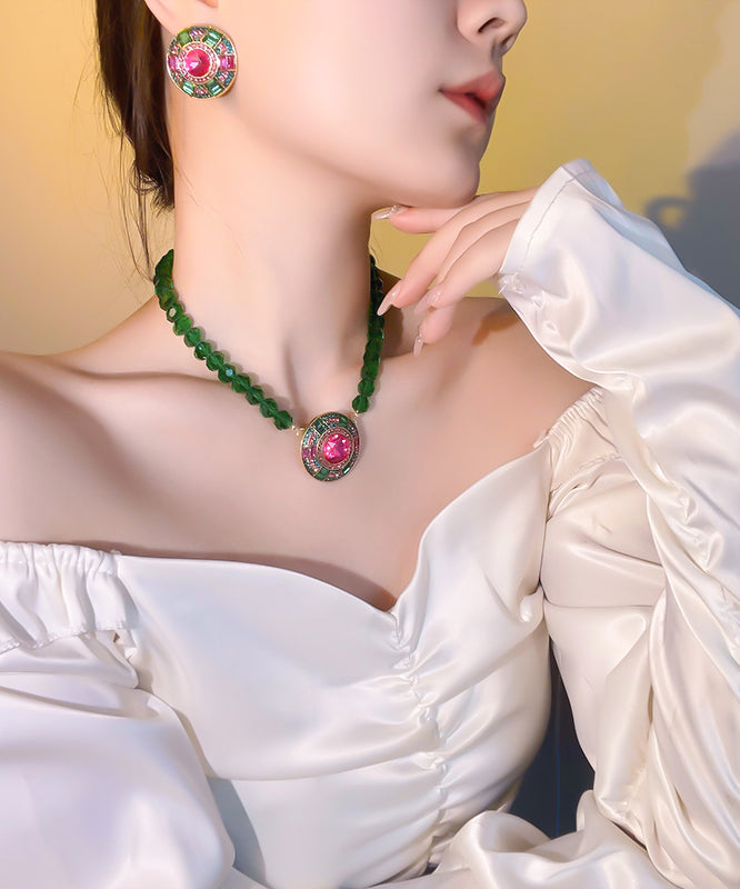2025 New Green Alloy Inlaid Crystal Beading Pendant Necklace