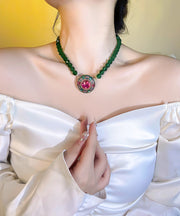 2025 New Green Alloy Inlaid Crystal Beading Pendant Necklace