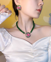 2025 New Green Alloy Inlaid Crystal Beading Pendant Necklace