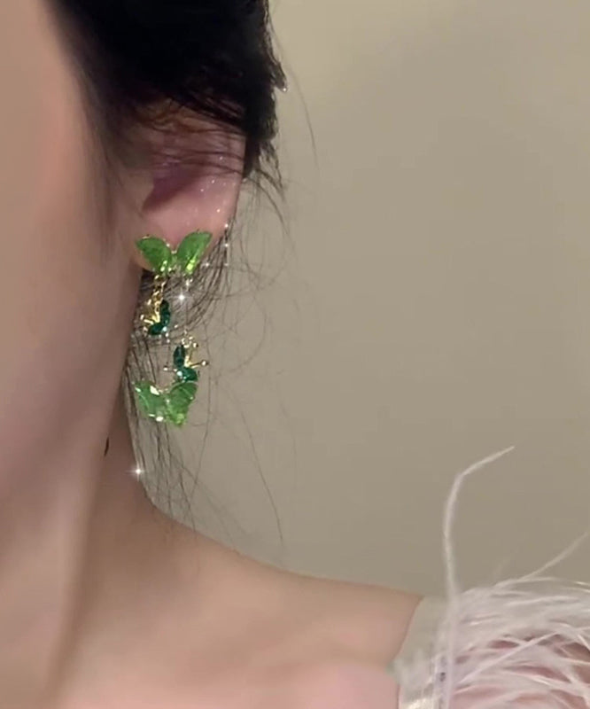 2025 New Green Copper Alloy Butterfly Tassel Drop Earrings