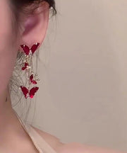 2025 New Green Copper Alloy Butterfly Tassel Drop Earrings