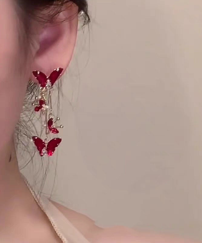2025 New Green Copper Alloy Butterfly Tassel Drop Earrings