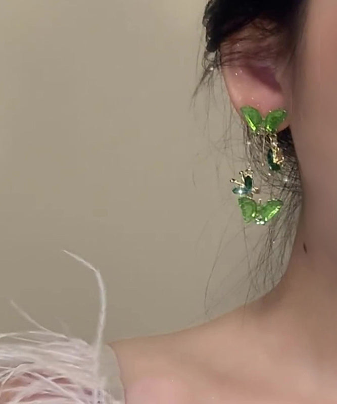2025 New Green Copper Alloy Butterfly Tassel Drop Earrings
