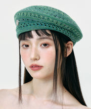 2025 New Green Hollow Out Breathable Knit Beret Hat