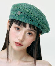 2025 New Green Hollow Out Breathable Knit Beret Hat