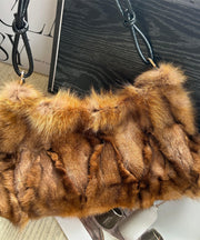 2025 New Grey Fox Fur Durable Crescent Shoulder Bag