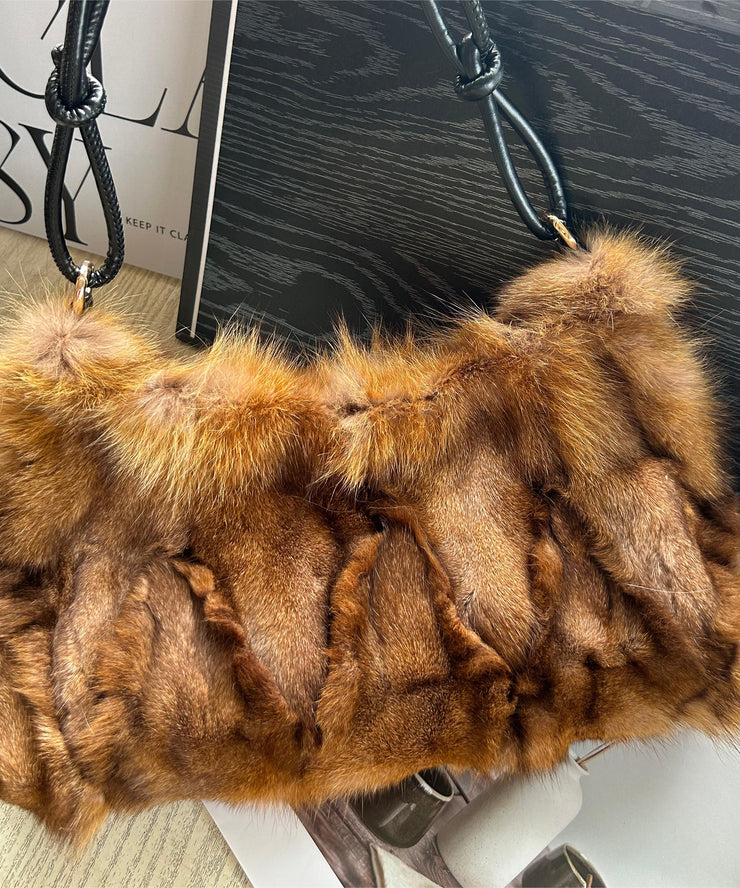 2025 New Grey Fox Fur Durable Crescent Shoulder Bag