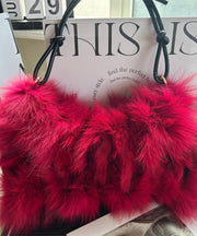 2025 New Grey Fox Fur Durable Crescent Shoulder Bag