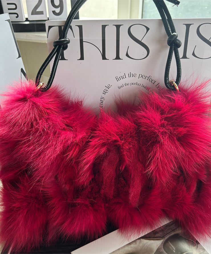 2025 New Grey Fox Fur Durable Crescent Shoulder Bag