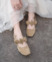 2025 New Handmade Apricot Flower Chunky Heels