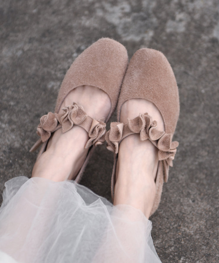2025 New Handmade Apricot Flower Chunky Heels