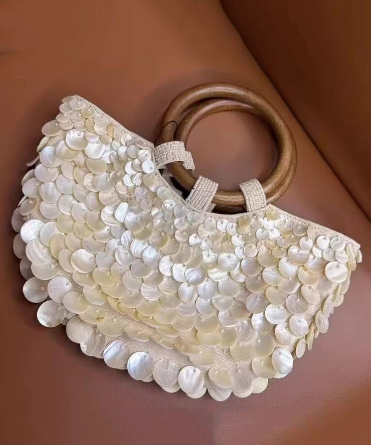 2025 New Handmade Beige Canvas Shell Tote Bag