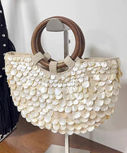 2025 New Handmade Beige Canvas Shell Tote Bag