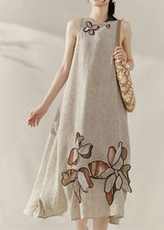 2025 New Khaki Floral Hollow Out Maxi Dresses Short Sleeve