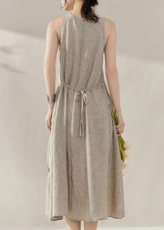 2025 New Khaki Floral Hollow Out Maxi Dresses Short Sleeve