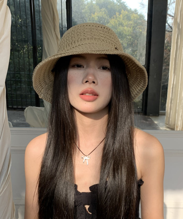 2025 New Khaki Hollow Out Breathable Straw Woven Bucket Hat