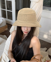 2025 New Khaki Hollow Out Breathable Straw Woven Bucket Hat