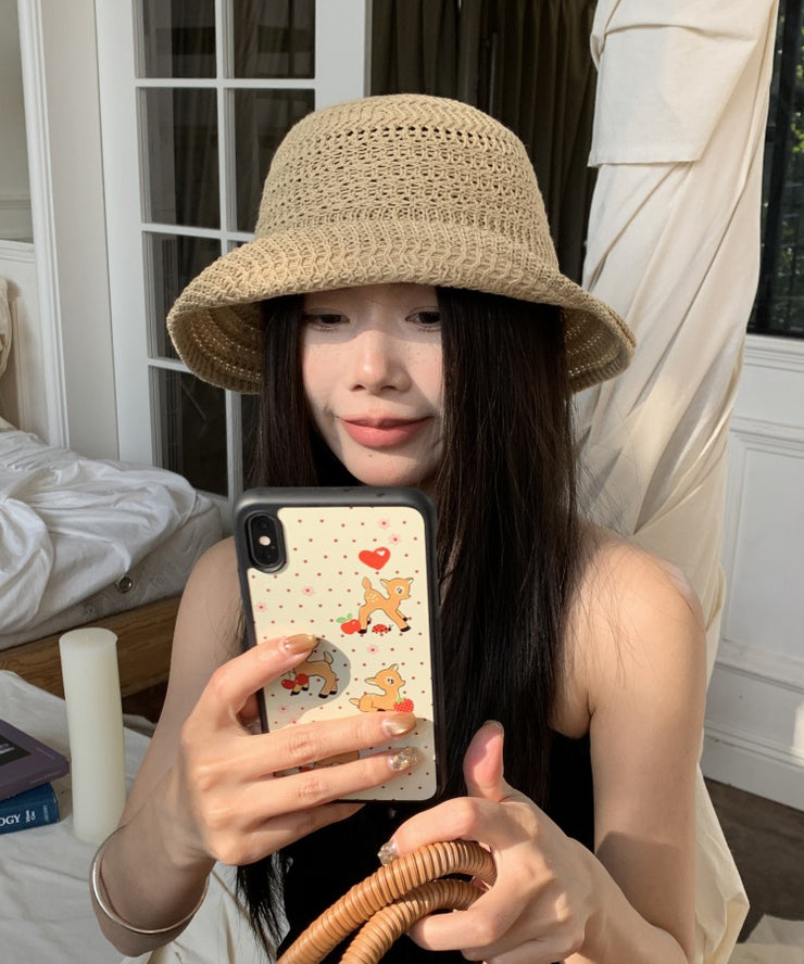 2025 New Khaki Hollow Out Breathable Straw Woven Bucket Hat