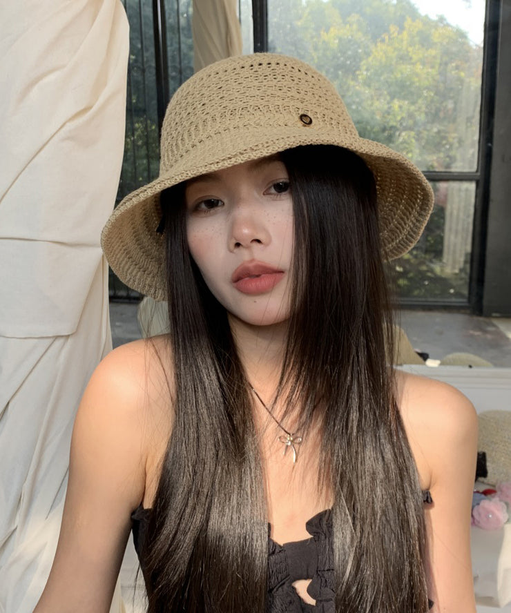 2025 New Khaki Hollow Out Breathable Straw Woven Bucket Hat