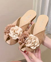 2025 New Khaki Suede Floral Splicing Slide Sandals
