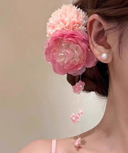 2025 New Pink Alloy Peony Tassel Hairpin