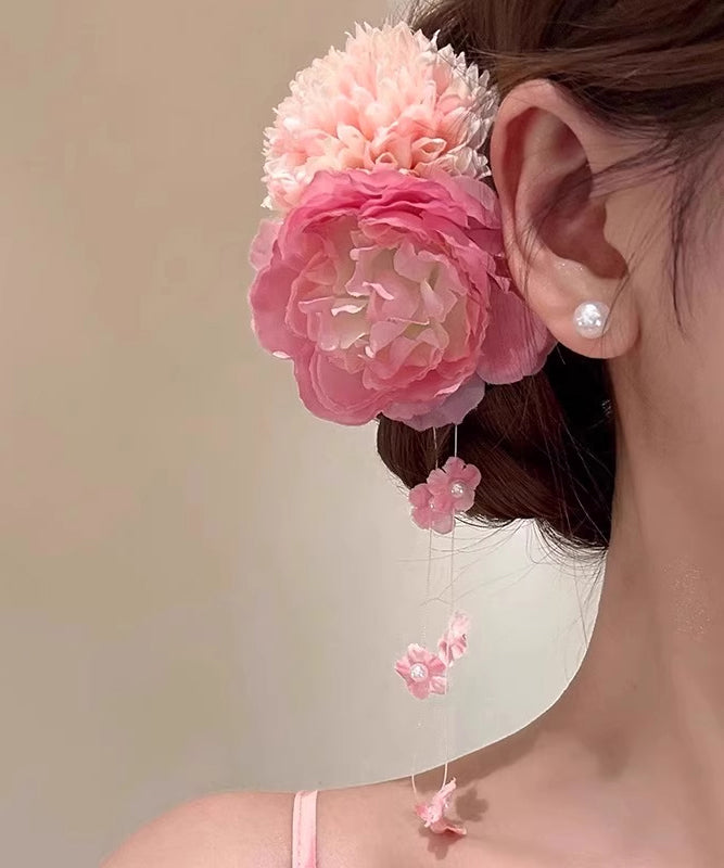 2025 New Pink Alloy Peony Tassel Hairpin