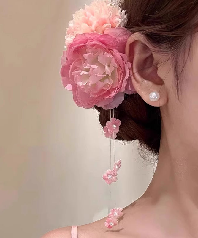2025 New Pink Alloy Peony Tassel Hairpin