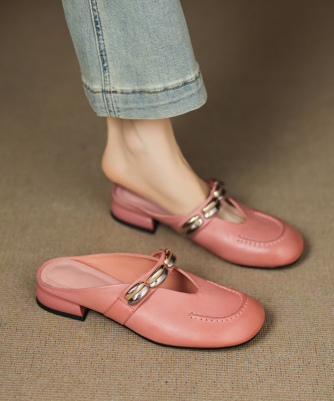 2025 New Pink Splicing Cowhide Leather Slide Sandals