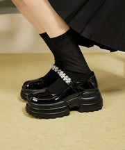 2025 New Platform Loafers Black Faux Leather Buckle Strap Zircon
