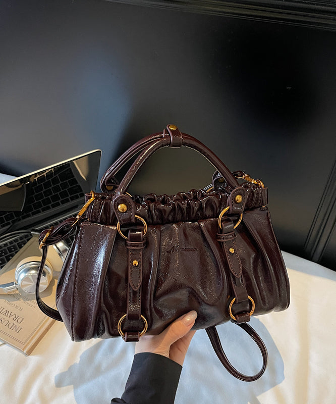 2025 New Pleated Coffee Versatile Faux Leather Tote Bag