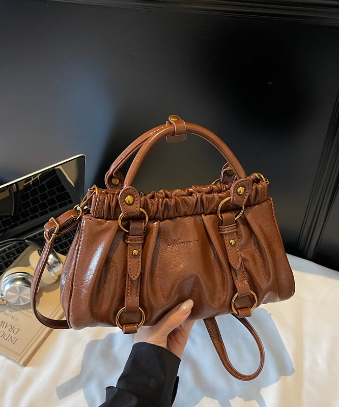 2025 New Pleated Coffee Versatile Faux Leather Tote Bag