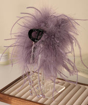 2025 New Purple Alloy Feather Beading Tassel Hairpin