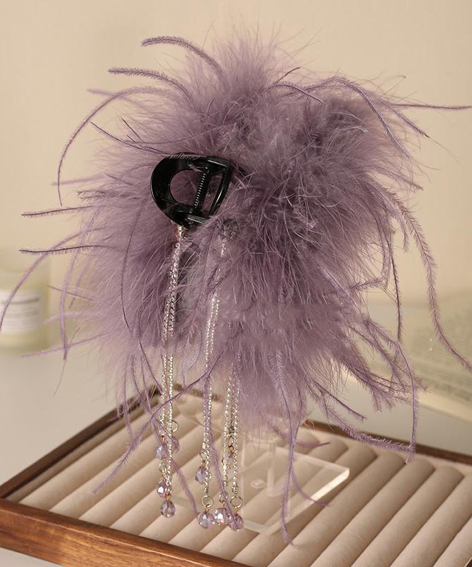 2025 New Purple Alloy Feather Beading Tassel Hairpin