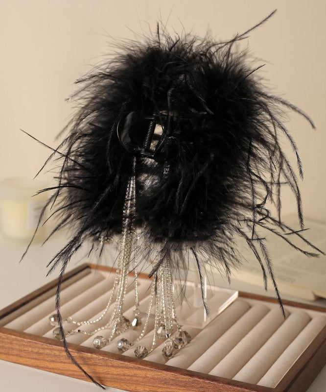 2025 New Purple Alloy Feather Beading Tassel Hairpin