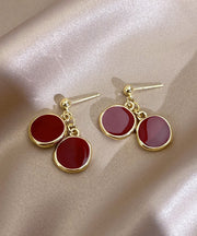 2025 New Red Copper Overgild Disc Drop Earrings