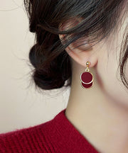 2025 New Red Copper Overgild Disc Drop Earrings