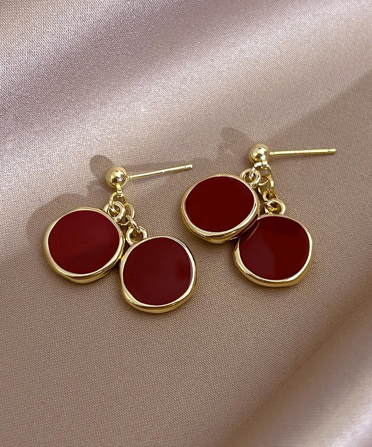 2025 New Red Copper Overgild Disc Drop Earrings