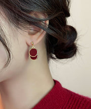 2025 New Red Copper Overgild Disc Drop Earrings