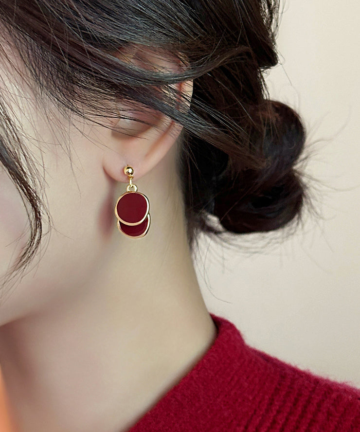 2025 New Red Copper Overgild Disc Drop Earrings