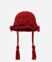 2025 New Red Flower Warm Versatile Tassel Knitted Hat