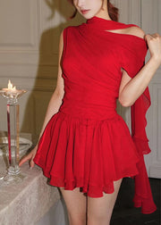 2025 New Red Off Shoulder Top And Shorts Two Piece Set Summer