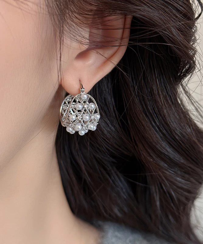2025 New Silk Copper Alloy Hollow Out Pearl Hoop Earrings