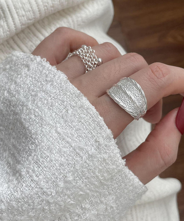 2025 New Silk Sterling Silver Wrinkled Rings Two Piece Set