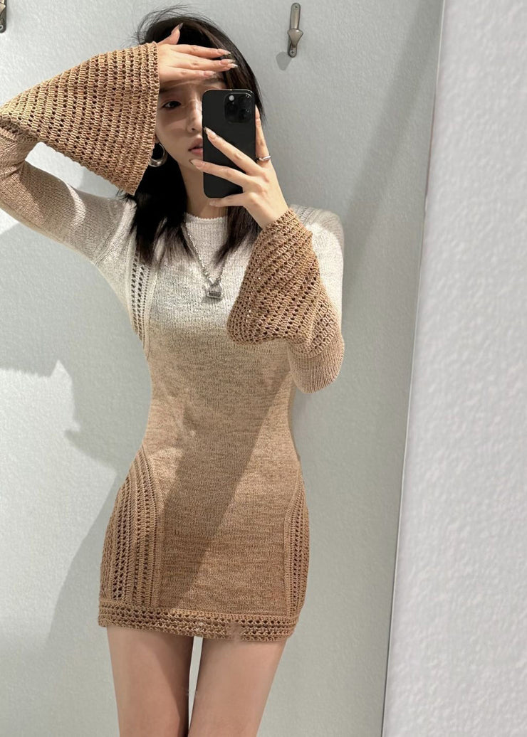 2025 New Slim Fit Flared Sleeve Gradient Knitted Dress