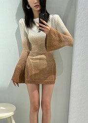 2025 New Slim Fit Flared Sleeve Gradient Knitted Dress